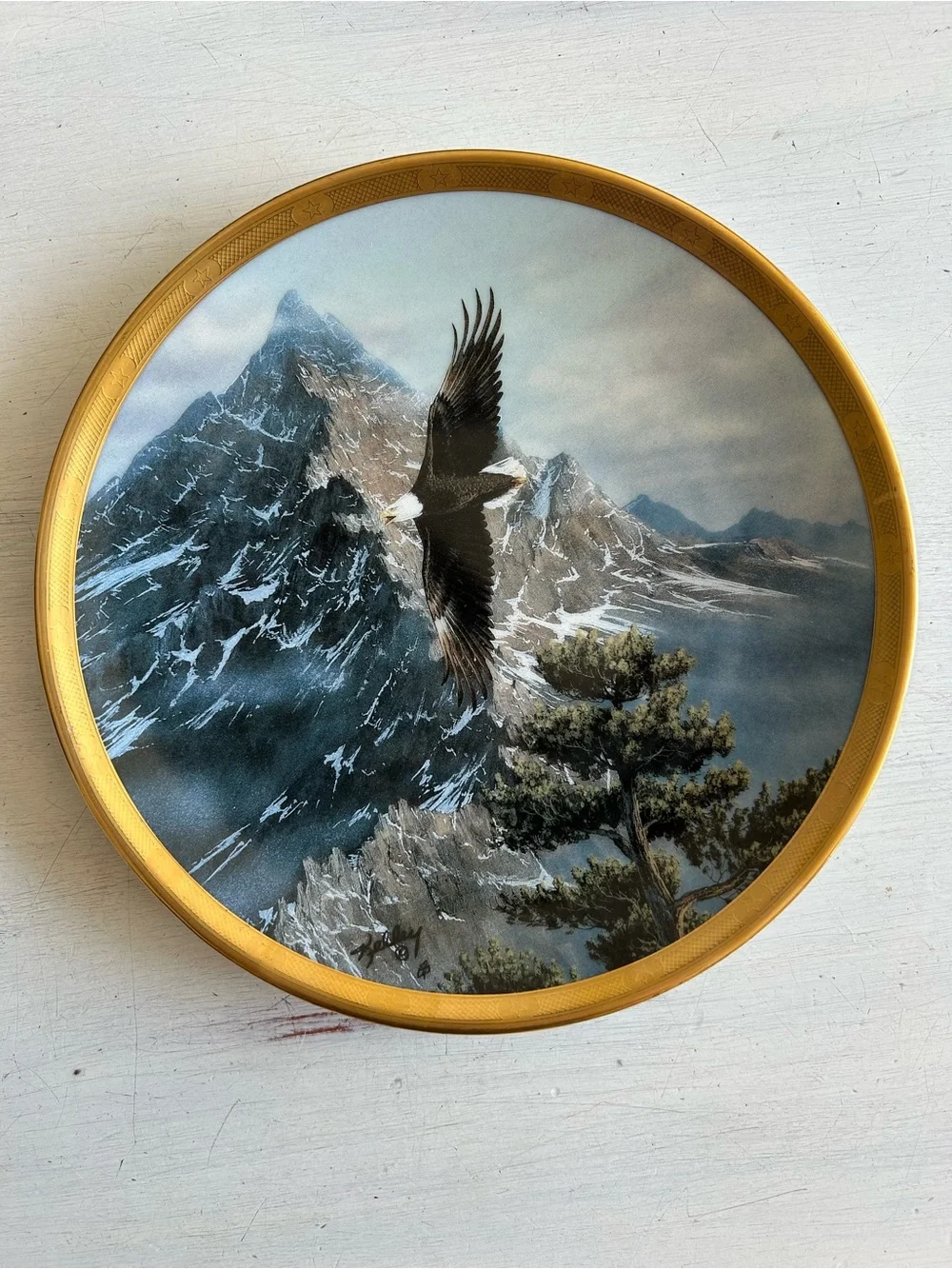 Lenox Gold-Trim Solo Flight Bald Eagle Mountain Collectible Wall Plate